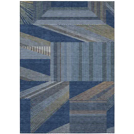 Navy Blue And Blue Geometric Washable Indoor Outdoor Area Rug Photo 2