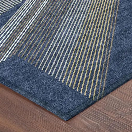 Navy Blue And Blue Geometric Washable Indoor Outdoor Area Rug Photo 3