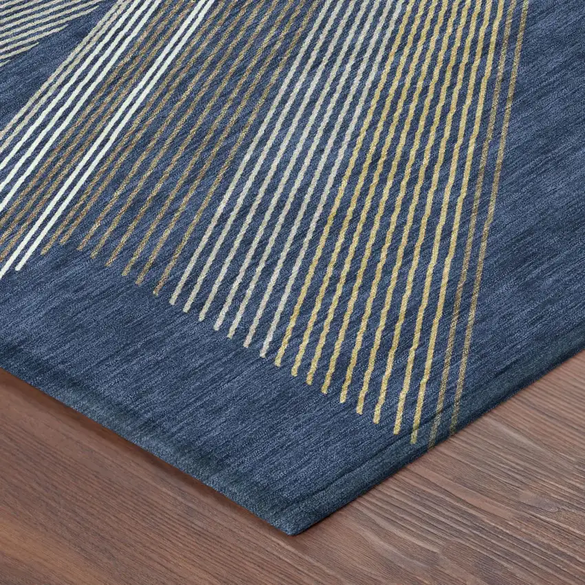 Navy Blue And Blue Geometric Washable Indoor Outdoor Area Rug Photo 3