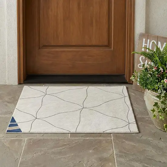 Navy Blue And Blue Geometric Washable Indoor Outdoor Area Rug Photo 1