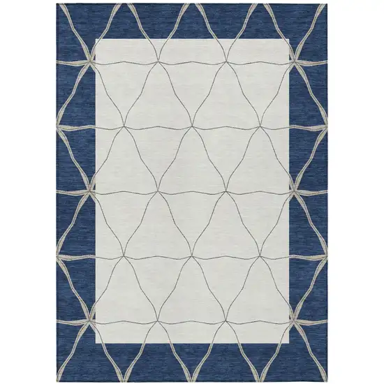 Navy Blue And Blue Geometric Washable Indoor Outdoor Area Rug Photo 3
