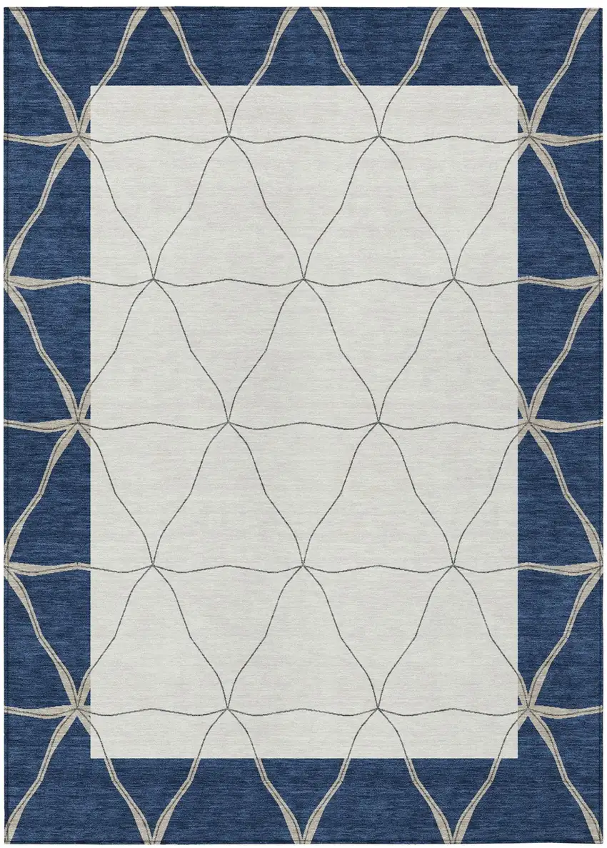 Navy Blue And Blue Geometric Washable Indoor Outdoor Area Rug Photo 3