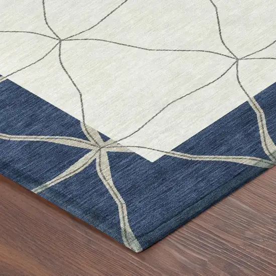 Navy Blue And Blue Geometric Washable Indoor Outdoor Area Rug Photo 4