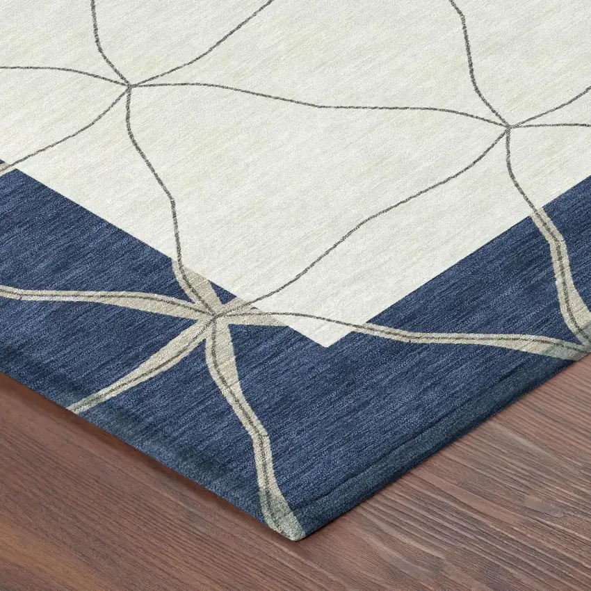 Navy Blue And Blue Geometric Washable Indoor Outdoor Area Rug Photo 4