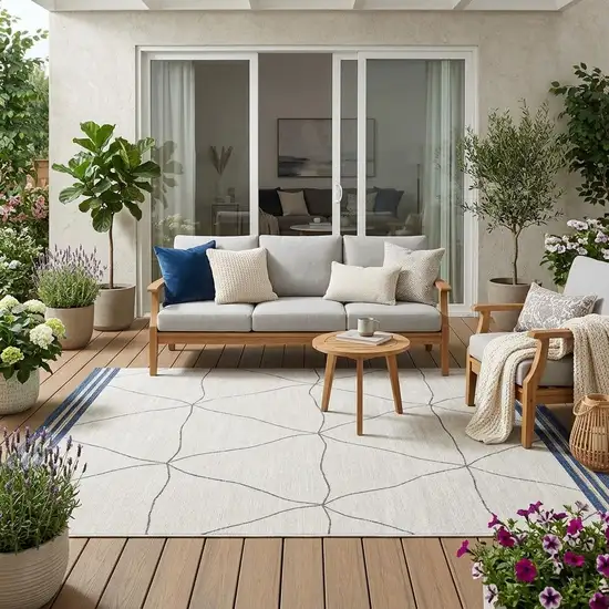 Navy Blue And Blue Geometric Washable Indoor Outdoor Area Rug Photo 1