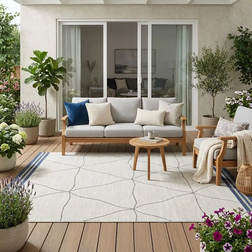 Navy Blue And Blue Geometric Washable Indoor Outdoor Area Rug Photo 1