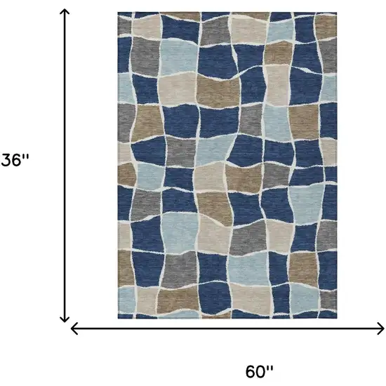 Navy Blue And Blue Geometric Washable Indoor Outdoor Area Rug Photo 5