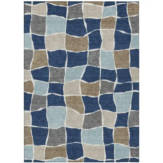 Navy Blue And Blue Geometric Washable Indoor Outdoor Area Rug Photo 2