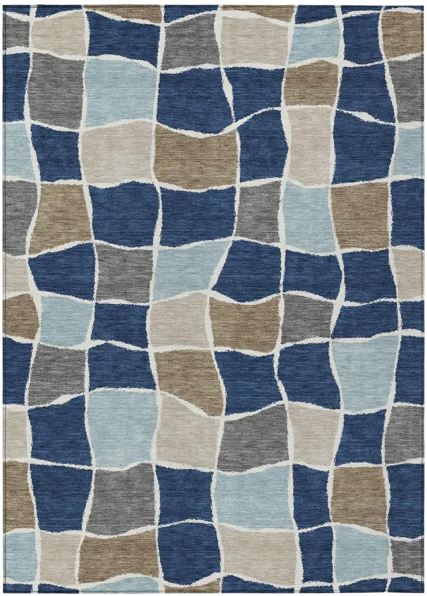 Navy Blue And Blue Geometric Washable Indoor Outdoor Area Rug Photo 2