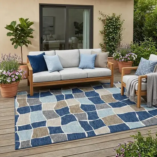 Navy Blue And Blue Geometric Washable Indoor Outdoor Area Rug Photo 1