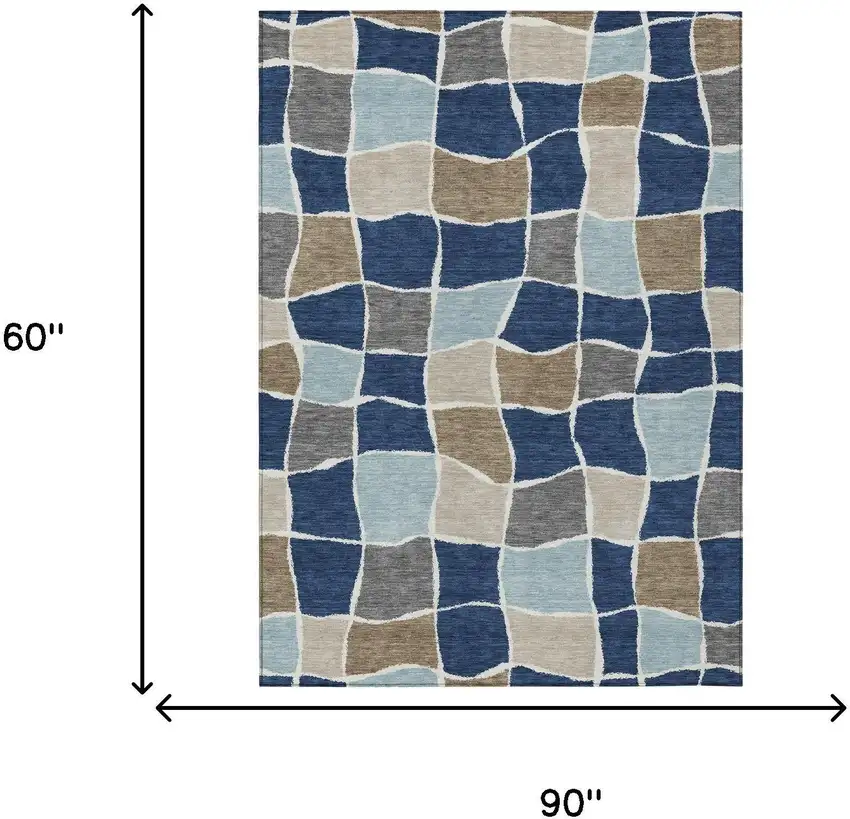 Navy Blue And Blue Geometric Washable Indoor Outdoor Area Rug Photo 5