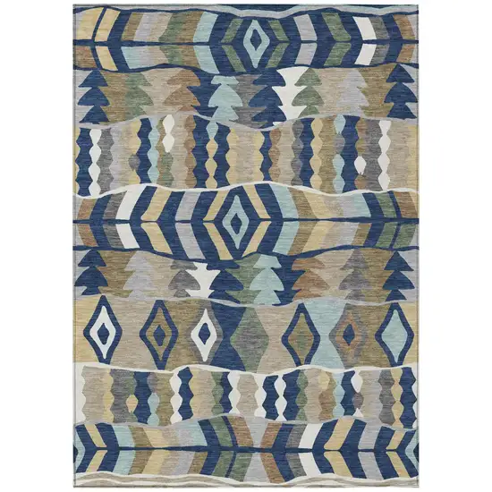 Navy Blue And Blue Geometric Washable Indoor Outdoor Area Rug Photo 2