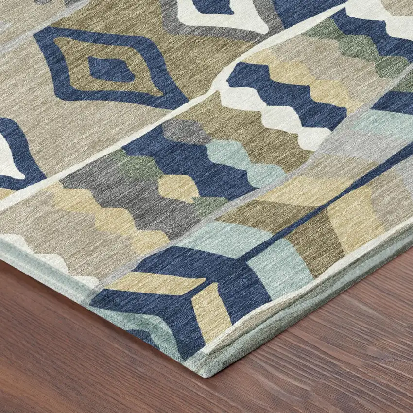 Navy Blue And Blue Geometric Washable Indoor Outdoor Area Rug Photo 3