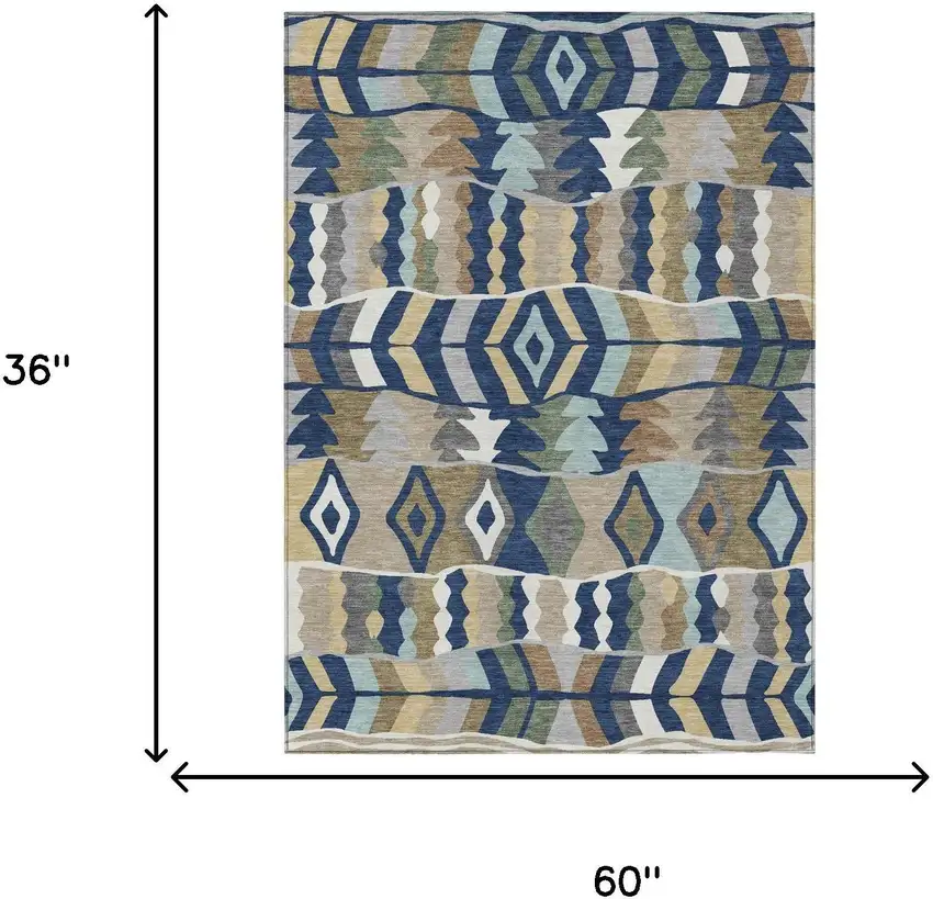 Navy Blue And Blue Geometric Washable Indoor Outdoor Area Rug Photo 5