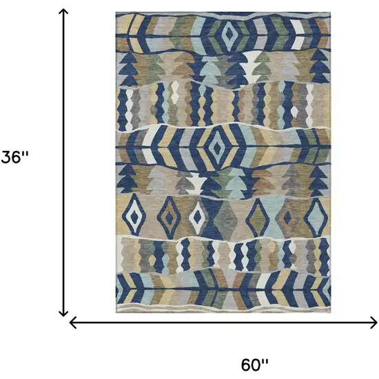 Navy Blue And Blue Geometric Washable Indoor Outdoor Area Rug Photo 5