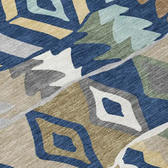 Navy Blue And Blue Geometric Washable Indoor Outdoor Area Rug Photo 4
