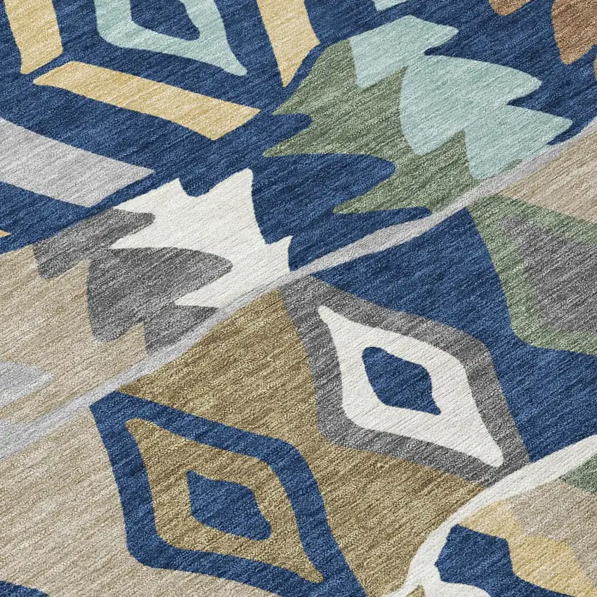 Navy Blue And Blue Geometric Washable Indoor Outdoor Area Rug Photo 4