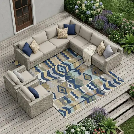 Navy Blue And Blue Geometric Washable Indoor Outdoor Area Rug Photo 1