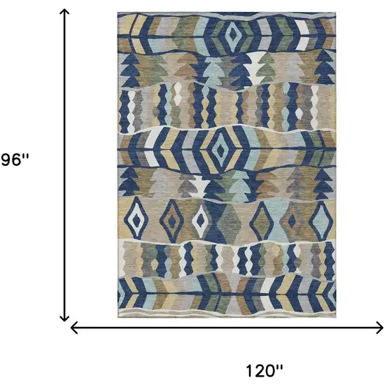 Navy Blue And Blue Geometric Washable Indoor Outdoor Area Rug Photo 5