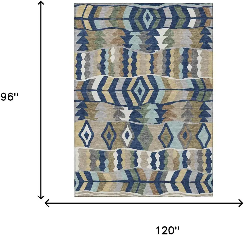Navy Blue And Blue Geometric Washable Indoor Outdoor Area Rug Photo 5