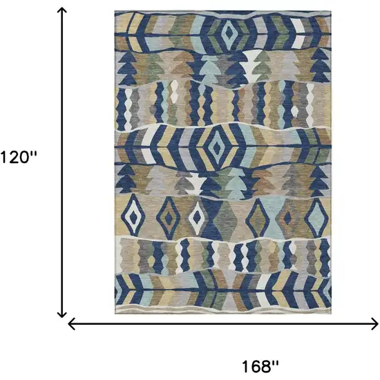 Navy Blue And Blue Geometric Washable Indoor Outdoor Area Rug Photo 5