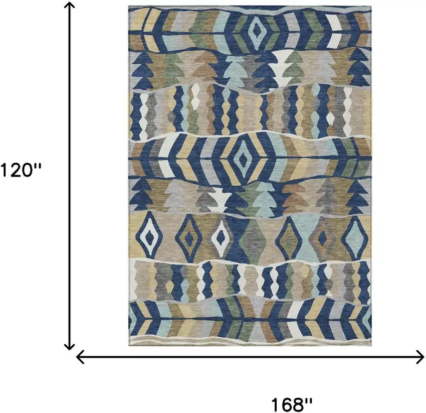 Navy Blue And Blue Geometric Washable Indoor Outdoor Area Rug Photo 5