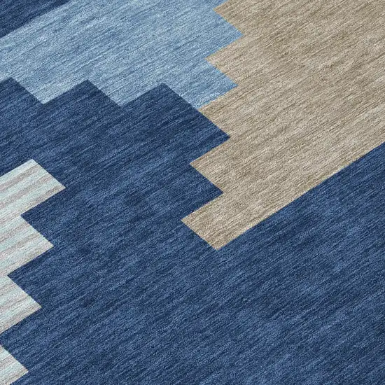 Navy Blue And Blue Geometric Washable Indoor Outdoor Area Rug Photo 3