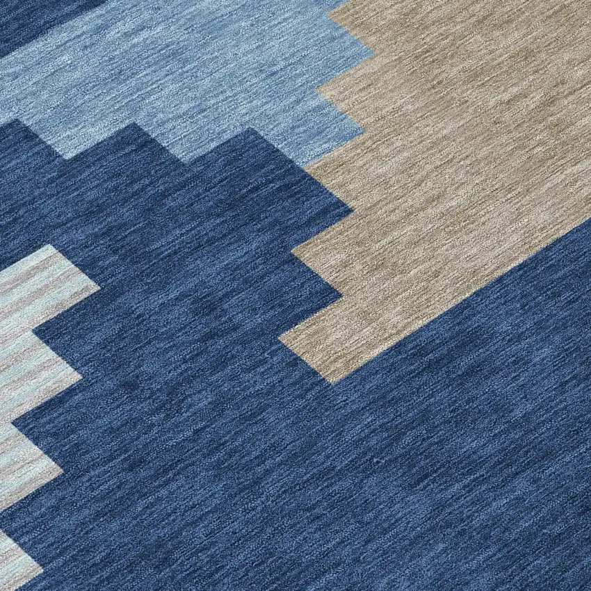 Navy Blue And Blue Geometric Washable Indoor Outdoor Area Rug Photo 3