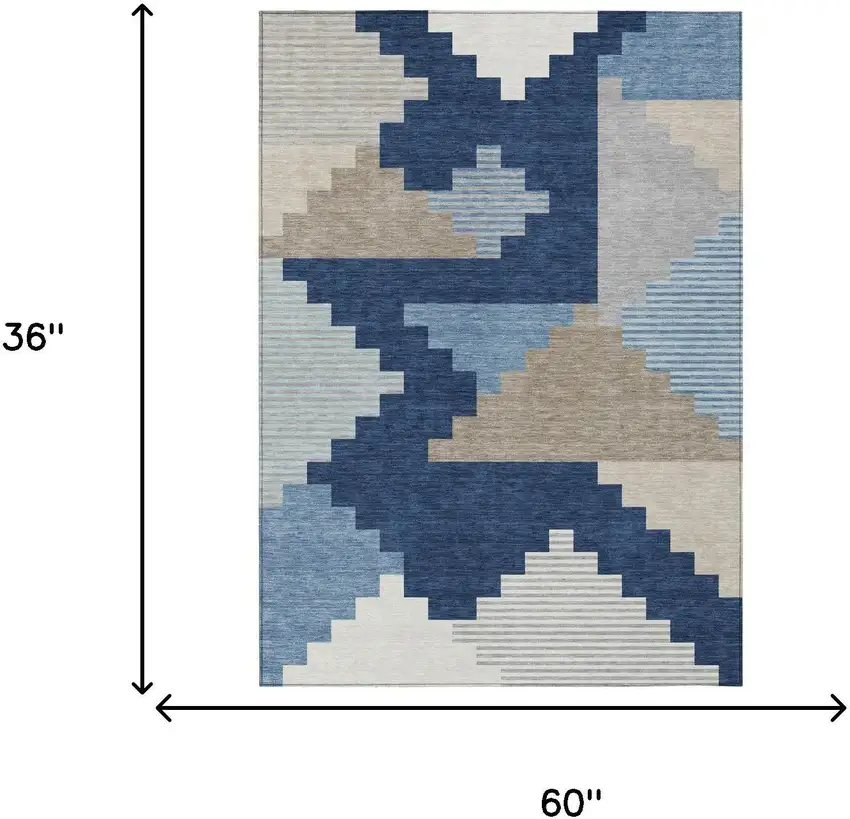 Navy Blue And Blue Geometric Washable Indoor Outdoor Area Rug Photo 5