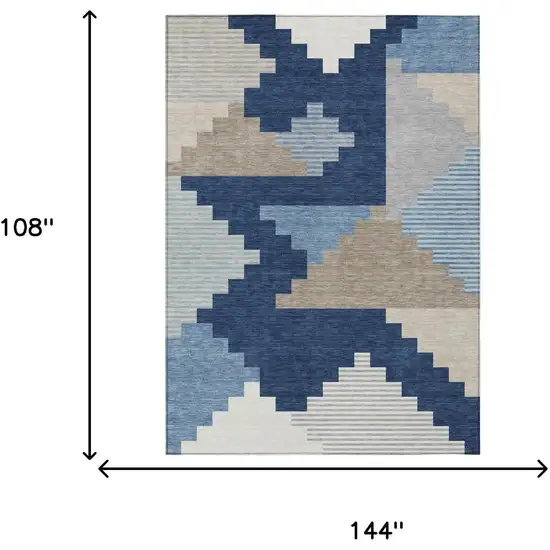 Navy Blue And Blue Geometric Washable Indoor Outdoor Area Rug Photo 5