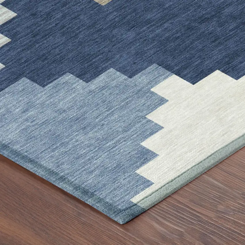 Navy Blue And Blue Geometric Washable Indoor Outdoor Area Rug Photo 4