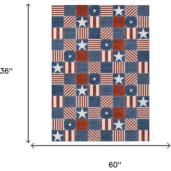 Navy Blue And Blue Geometric Washable Indoor Outdoor Area Rug Photo 5