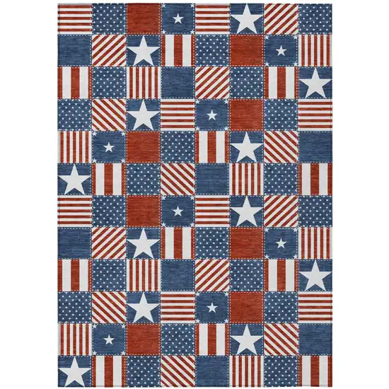 Navy Blue And Blue Geometric Washable Indoor Outdoor Area Rug Photo 2