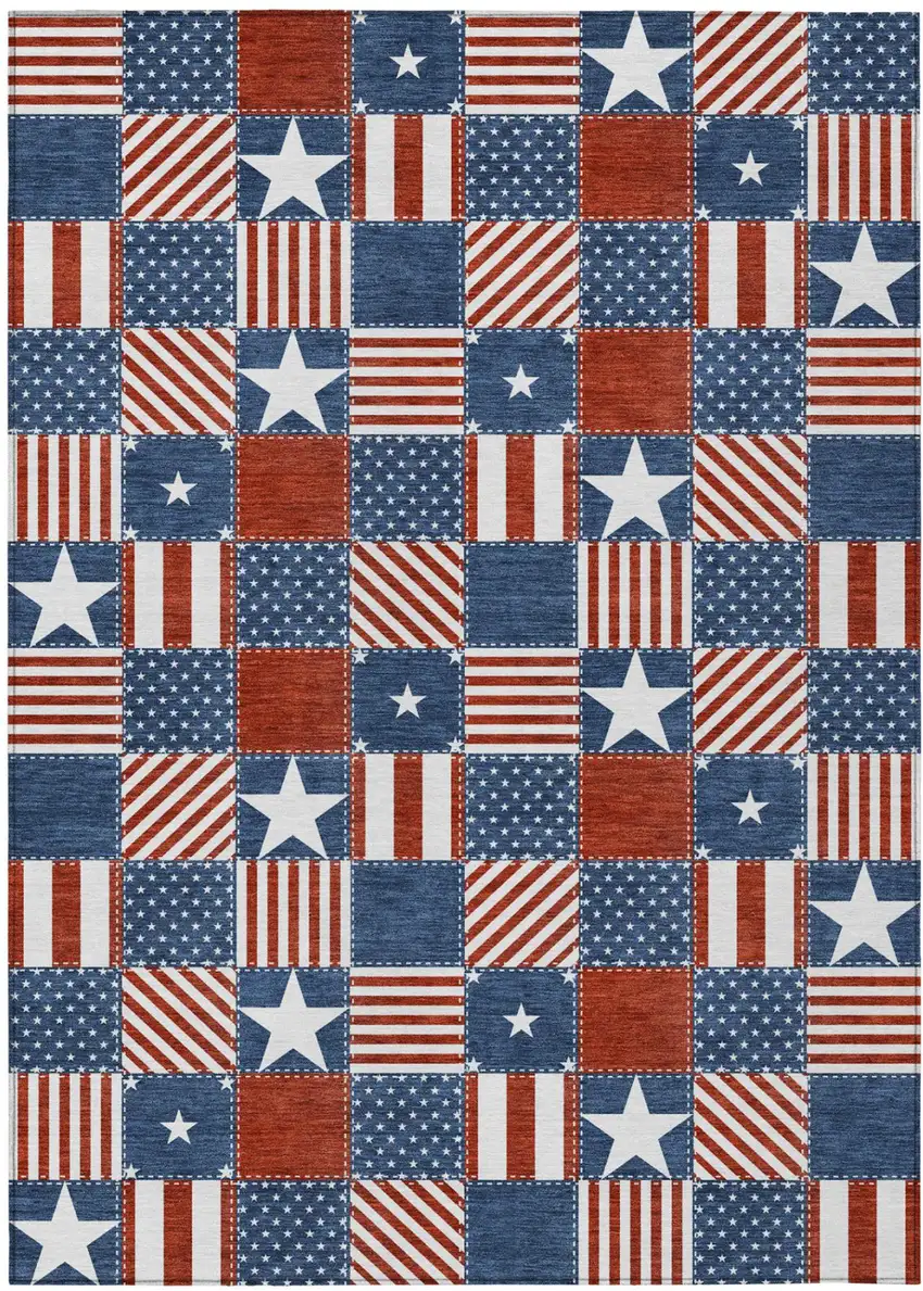 Navy Blue And Blue Geometric Washable Indoor Outdoor Area Rug Photo 2