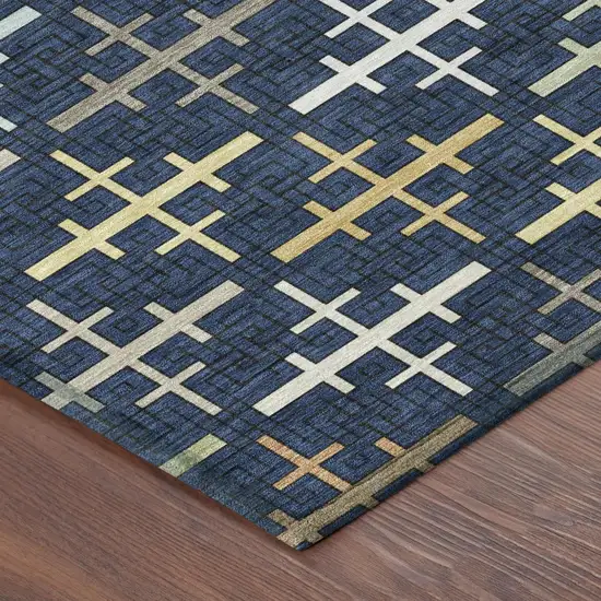 Navy Blue And Blue Geometric Washable Indoor Outdoor Area Rug Photo 3
