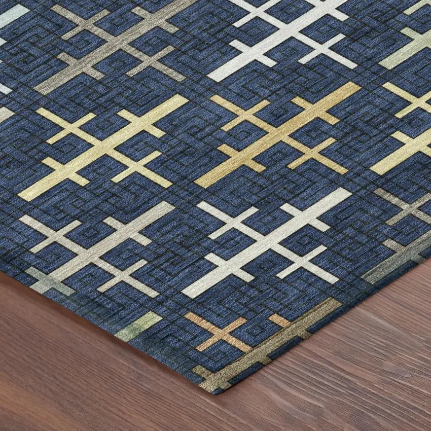Navy Blue And Blue Geometric Washable Indoor Outdoor Area Rug Photo 3