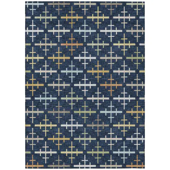 Navy Blue And Blue Geometric Washable Indoor Outdoor Area Rug Photo 2