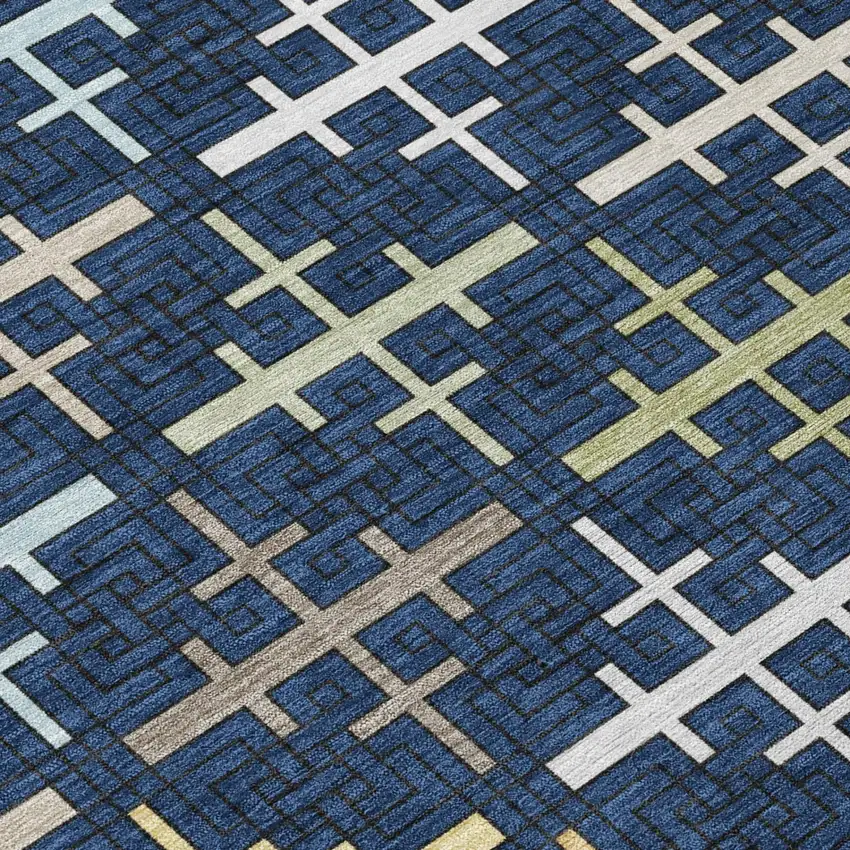 Navy Blue And Blue Geometric Washable Indoor Outdoor Area Rug Photo 4