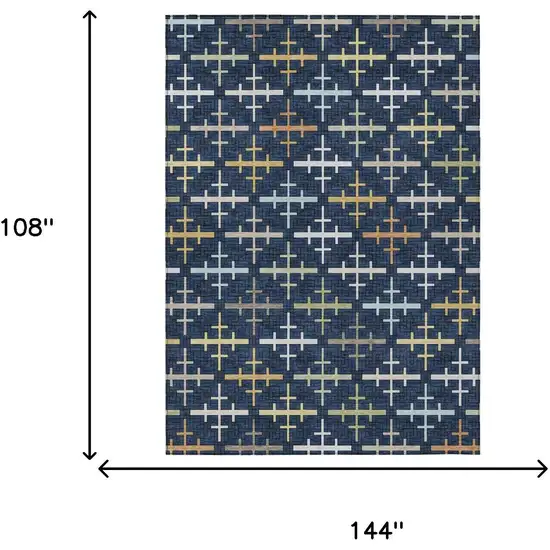 Navy Blue And Blue Geometric Washable Indoor Outdoor Area Rug Photo 5