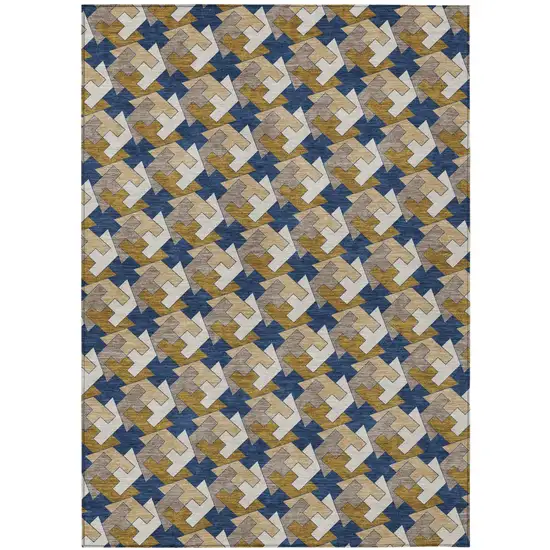 Navy Blue And Blue Geometric Washable Indoor Outdoor Area Rug Photo 2