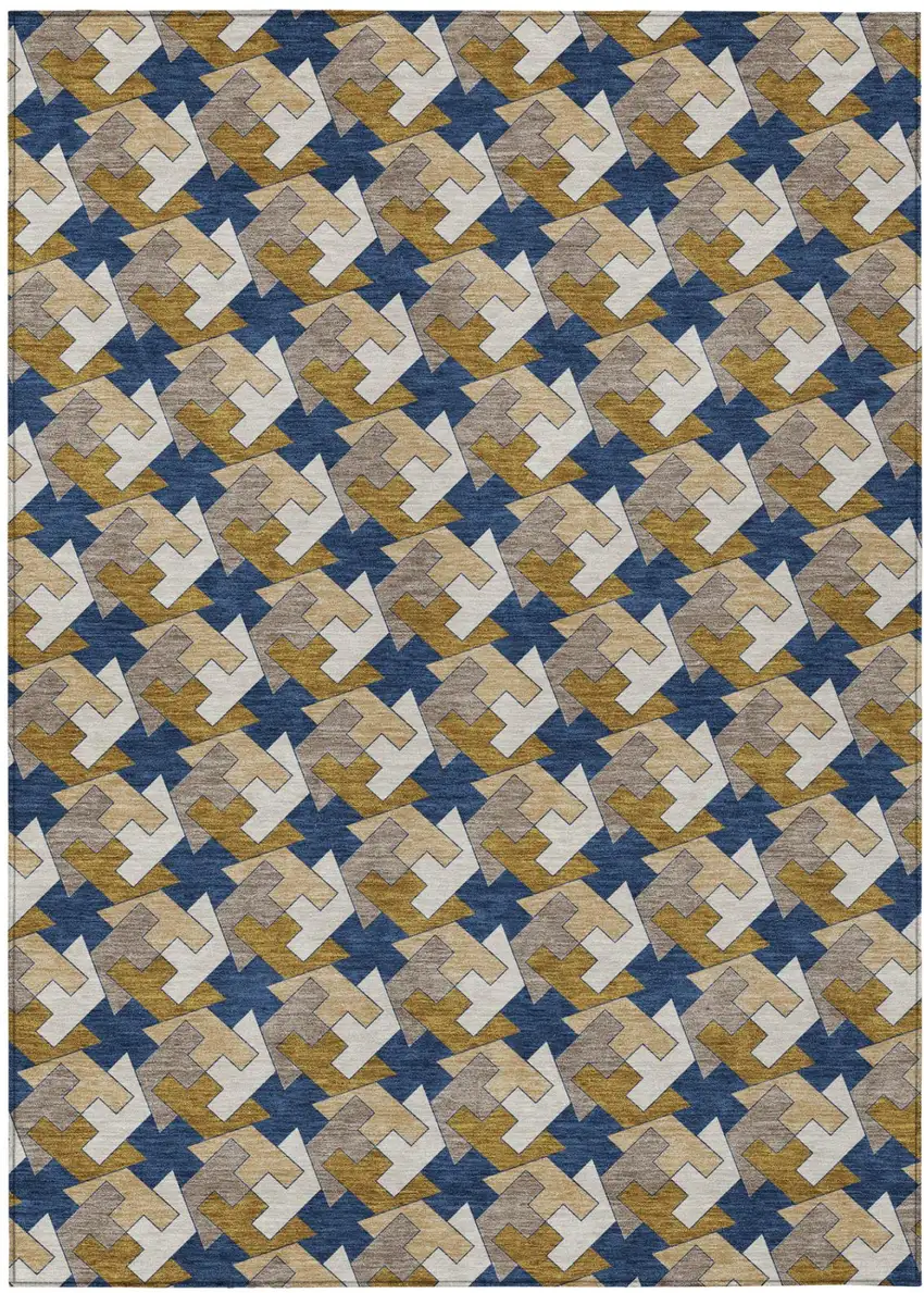 Navy Blue And Blue Geometric Washable Indoor Outdoor Area Rug Photo 2