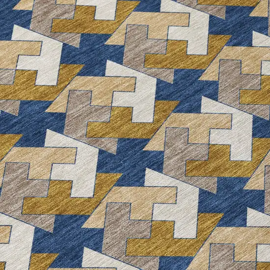 Navy Blue And Blue Geometric Washable Indoor Outdoor Area Rug Photo 3