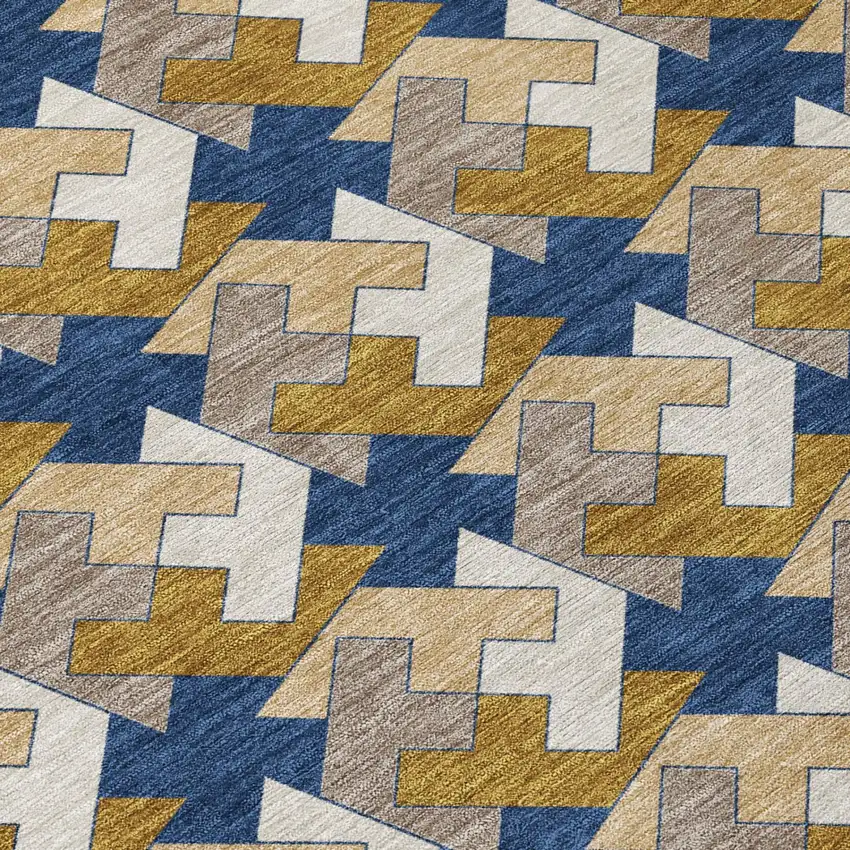 Navy Blue And Blue Geometric Washable Indoor Outdoor Area Rug Photo 3