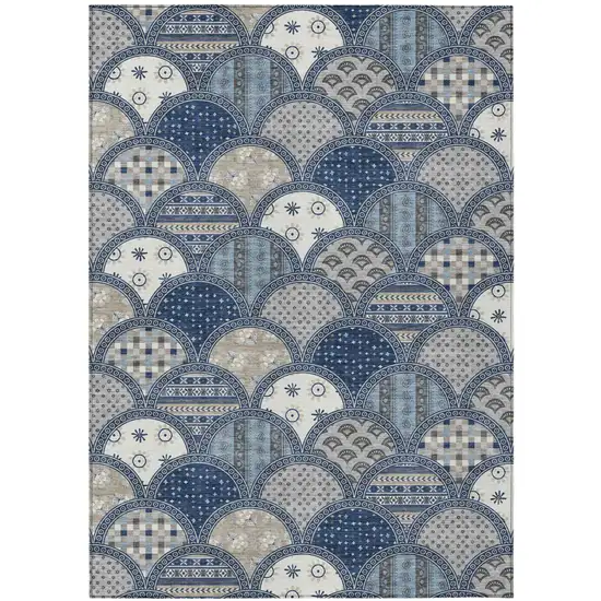 Navy Blue And Blue Geometric Washable Indoor Outdoor Area Rug Photo 2