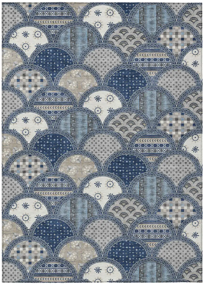Navy Blue And Blue Geometric Washable Indoor Outdoor Area Rug Photo 2