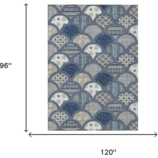 Navy Blue And Blue Geometric Washable Indoor Outdoor Area Rug Photo 5