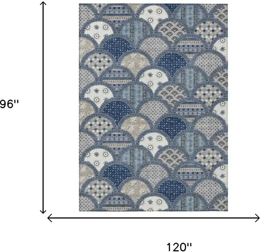 Navy Blue And Blue Geometric Washable Indoor Outdoor Area Rug Photo 5