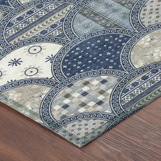 Navy Blue And Blue Geometric Washable Indoor Outdoor Area Rug Photo 3