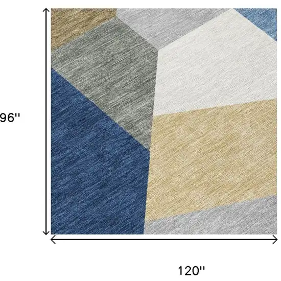 Navy Blue And Blue Geometric Washable Indoor Outdoor Area Rug Photo 6