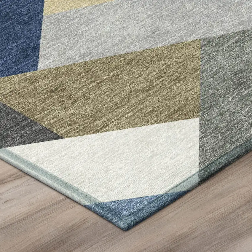 Navy Blue And Blue Geometric Washable Indoor Outdoor Area Rug Photo 5